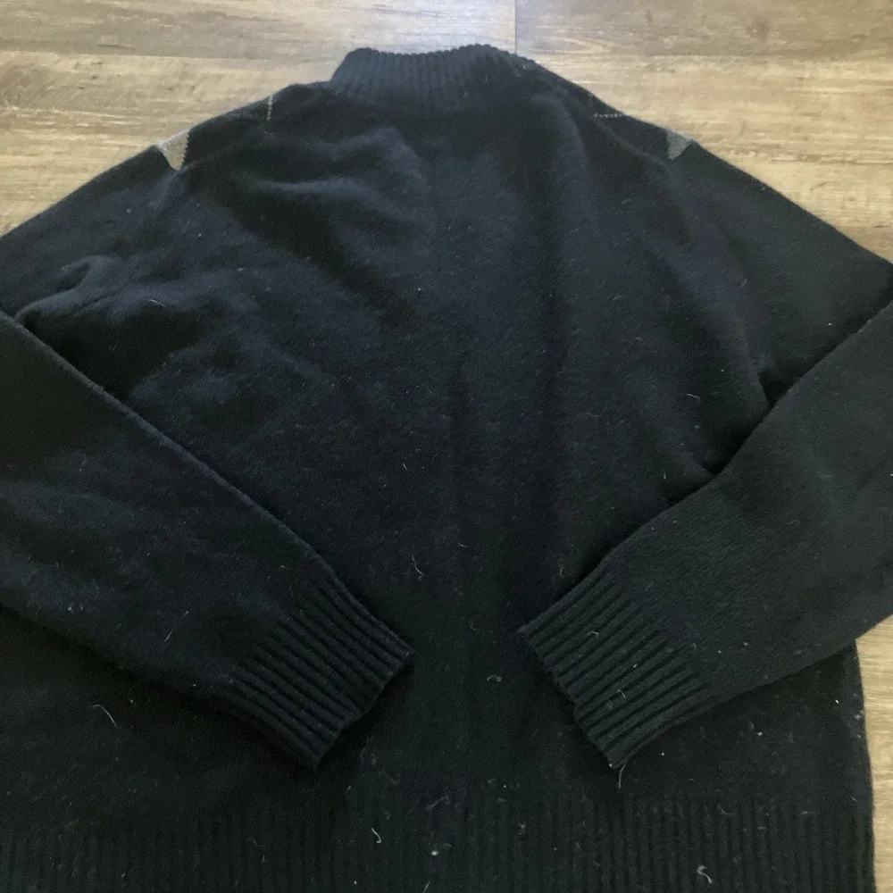 J. Crew Men's L 100% Lambs Wool Diamond Black Tan Full Zip Sweater Jacket